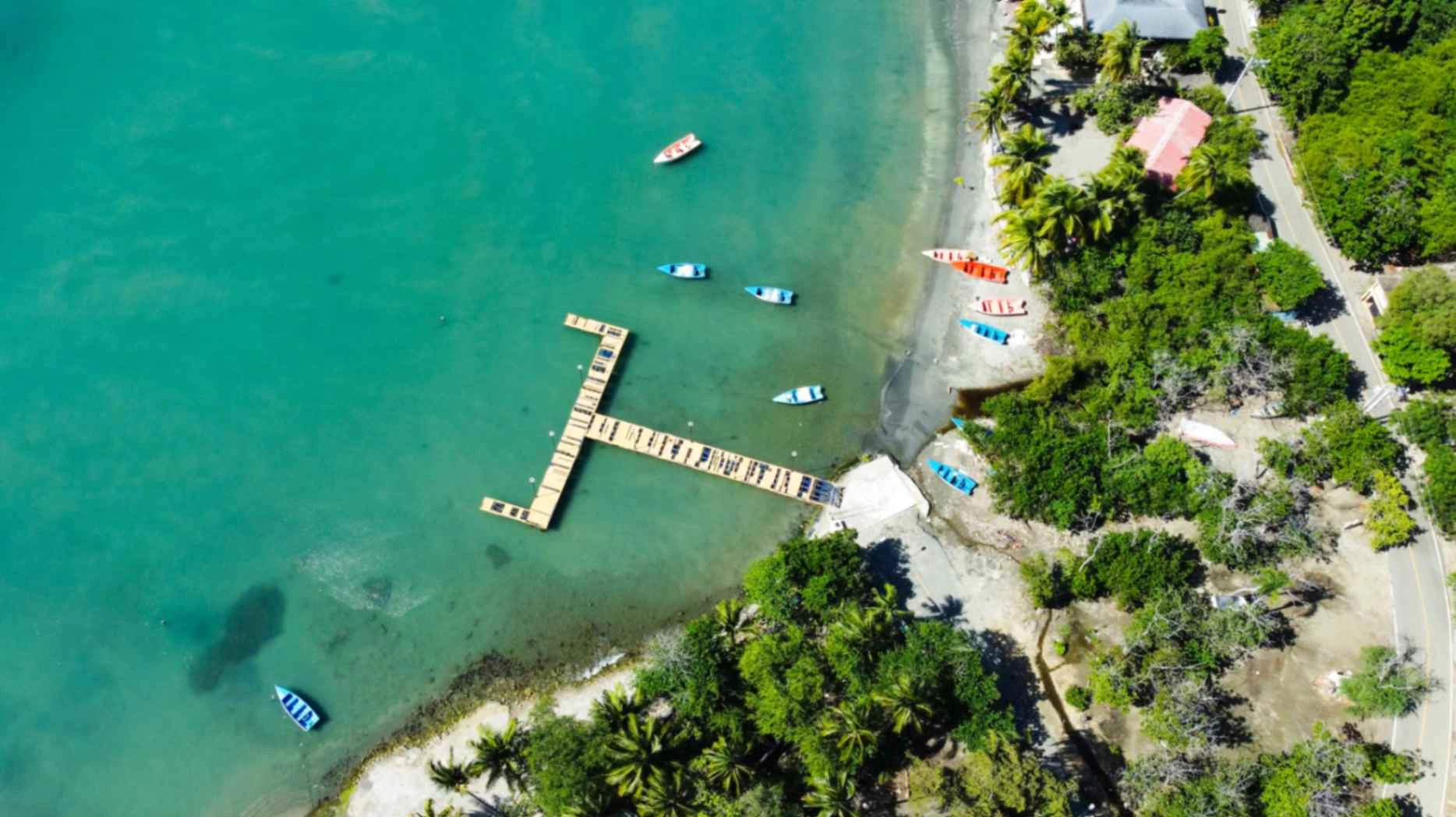 Pequeño puerto y barcas en Playa Palenque